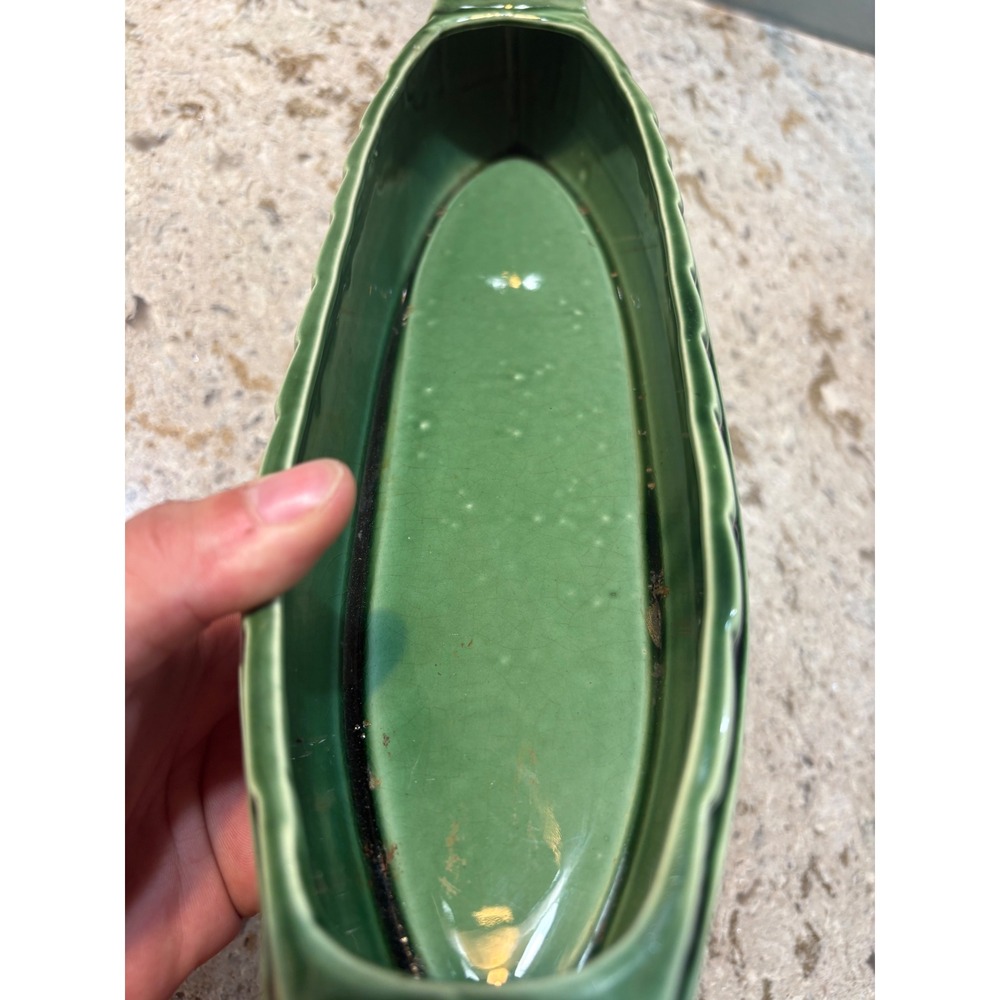 Vintage Green Ceramic Viking Longship Planter Dragon Boat Centerpiece 15 Inch - Picture 11 of 11
